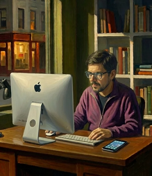 Retrato de Marcelo Torrico trabalhando em frente ao computador.